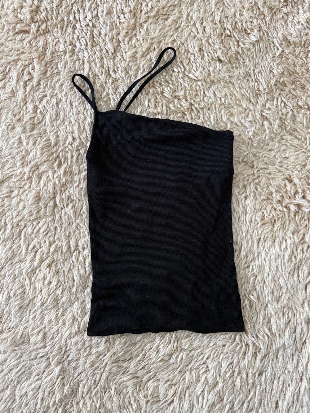 Enza Costa Black Asymmetrical Double Strap Tank Top, Black, XS
